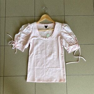 Ann Taylor Pink Puff Sleeve Blouse with Tie Front